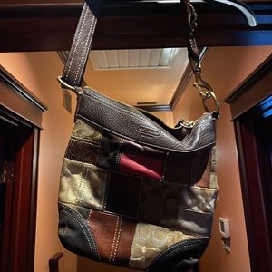 Patched suede and Leather coach bag